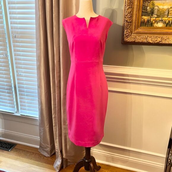 NWOT Kasper Hot Pink Sleeveless Crepe Sheath Style Dress Size 10 - Picture 4 of 5
